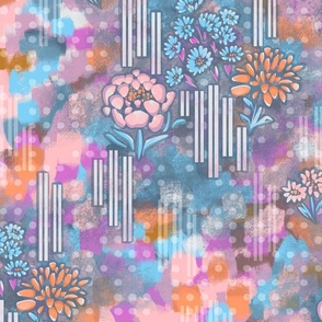 Painterly Floral with Stripes and Dots - Large Scale