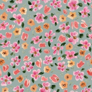 Medium - Dainty Summer Florals - Mint Green - 10.5x10.5 fabric // 24x24 wallpaper