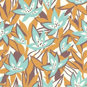 Pastel tropical flowers in mint and mustard - large scale