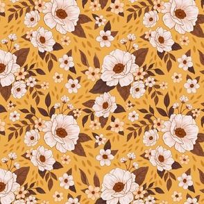 Mustard Yellow Boho Floral Print -  Autumn 10.5x10.5