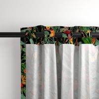 14" Exotic Jungle Beauty: A Vintage Botanical Pattern Featuring Orchids, Hummingbirds, and Butterflies black