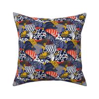 Small scale // So-fish-ticated pattern clash // oxford navy blue neon orange red yellow and electric blue quirky angelfishes and other fishes 