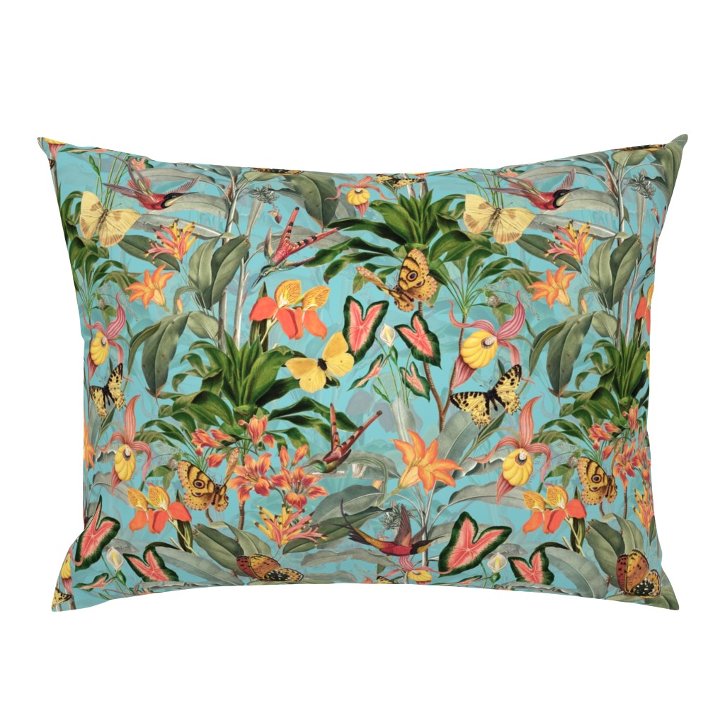 Exotic Jungle Beauty: A Vintage Botanical Pattern Featuring Orchids, Hummingbirds, and Butterflies turquoise double layer