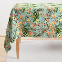 Exotic Jungle Beauty: A Vintage Botanical Pattern Featuring Orchids, Hummingbirds, and Butterflies turquoise double layer