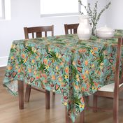 Exotic Jungle Beauty: A Vintage Botanical Pattern Featuring Orchids, Hummingbirds, and Butterflies turquoise double layer