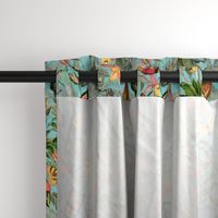 Exotic Jungle Beauty: A Vintage Botanical Pattern Featuring Orchids, Hummingbirds, and Butterflies turquoise double layer