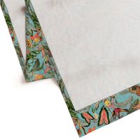 Exotic Jungle Beauty: A Vintage Botanical Pattern Featuring Orchids, Hummingbirds, and Butterflies turquoise double layer