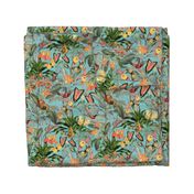 Exotic Jungle Beauty: A Vintage Botanical Pattern Featuring Orchids, Hummingbirds, and Butterflies turquoise double layer