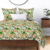 14" Exotic Jungle Beauty: A Vintage Botanical Pattern Featuring Orchids, Hummingbirds, and Butterflies white double layer