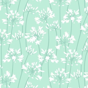 White Agapanthus jumbo wallpaper scale duck egg mint by Pippa Shaw