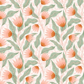 Jungle botanical pink and green leafy floral on leopard print by Flora Wild Designs