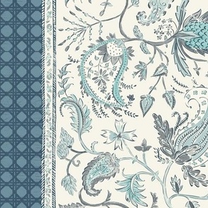 Cane Garden Paisley in Blue - 12 inch repeat - in blues
