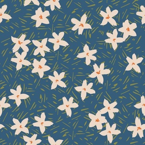 Pattern Clash Flowers - 1 // 18x18 inch scale // off-white dark blue orange green fabric by @annhurleydesign