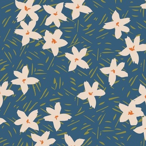 Pattern Clash Flowers - 1 // 24x24 inch scale // off-white dark blue orange green fabric by @annhurleydesign