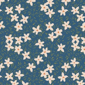 Pattern Clash Flowers - 1 // 14x14 inch scale // off-white dark blue orange green fabric by @annhurleydesign