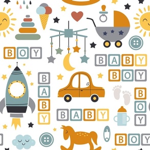 Baby Boy Nursery Pattern, Medium Scale