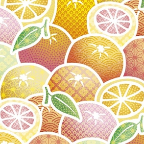 Textured Citrus Fruits - Traditional Japanese Patterns on Oranges, Limes and Lemons