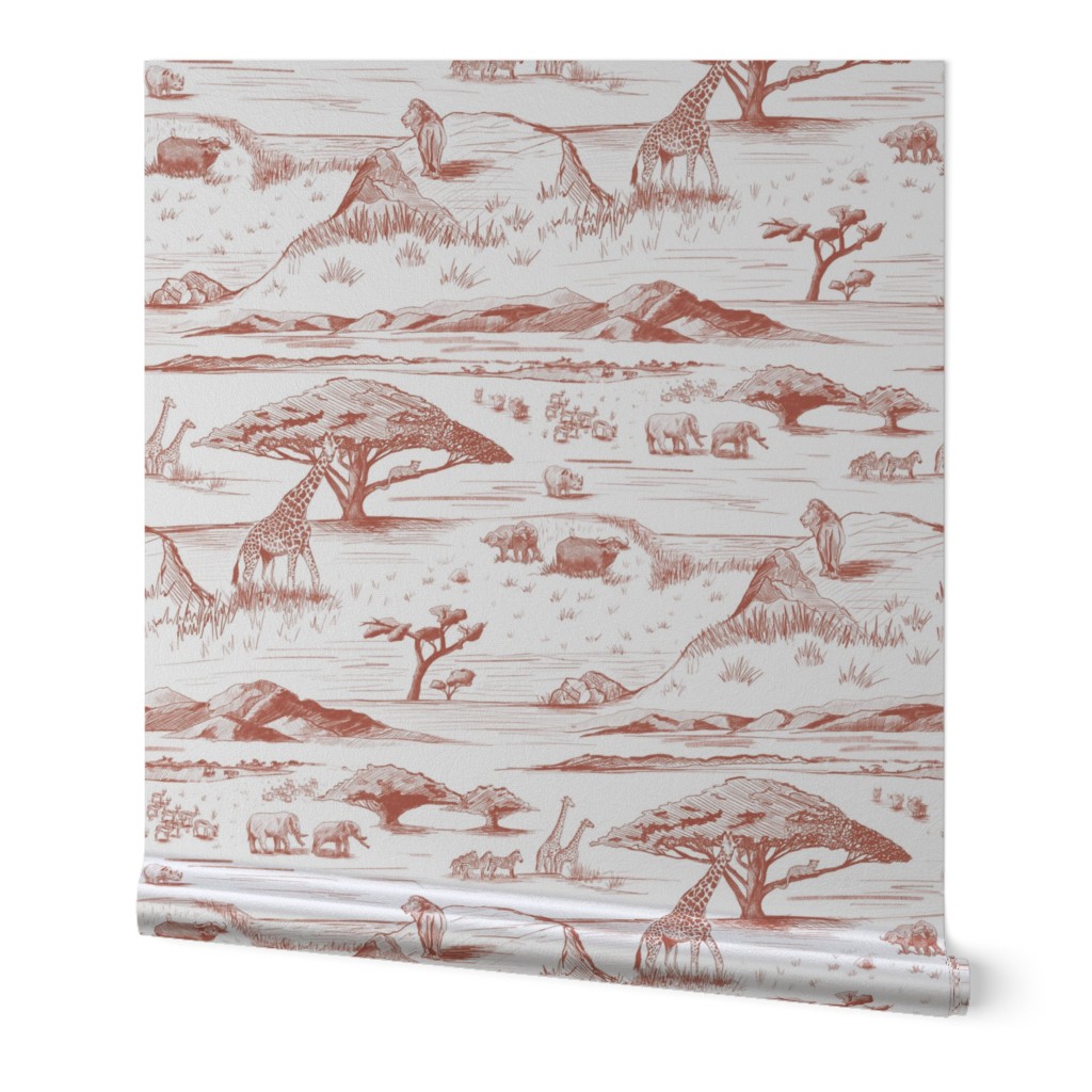 African Savanna Toile de Jouy, Sienna on White