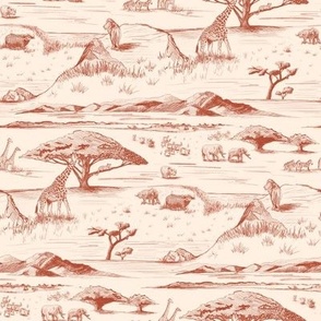 African Savanna Toile de Jouy, Terra Cotta