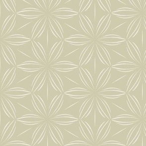 Flowers and Lines _ Creamy White_ Thistle Green _ Floral