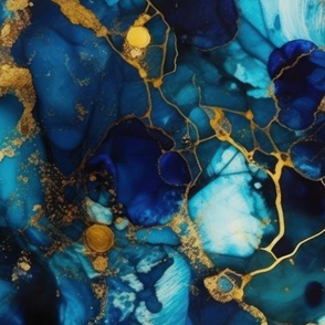Gold and Blue Sapphire Alcohol Ink 1