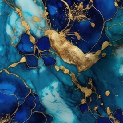 Gold and Blue Sapphire Alcohol Ink 2