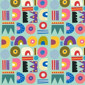 Patterned Geometric Shapes on Mint - Large