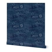 Sashiko Indigo Linen | Japanese stitch patterns on a dark blue linen texture, shibori linen, boro cloth, visible mending, kantha quilt in navy blue and white.