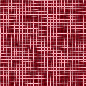 Thin Plaid White & Gold on Dark Red Small Scale 4 x 4