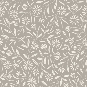 Flowy Textured Floral _ Cloudy Silver Taupe_ Creamy White _ Pretty Flowers