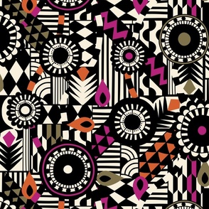 Pattern clash bold abstract with lines, diamonds and medallions - maximalist - 