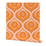 groovy retro 60s 70s daisy swirl pattern clash 12 wallpaper scale orange blush by Pippa Shaw