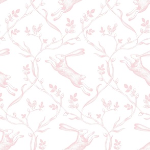 leaping hares in soft pink