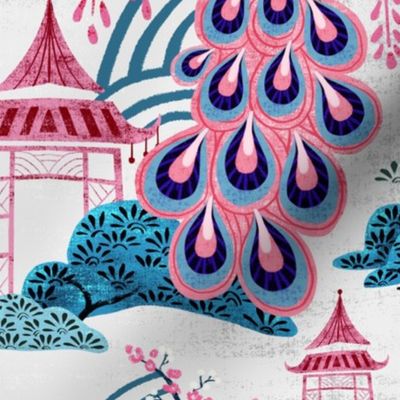 Pink Peacock Chinoiserie - Gray LS