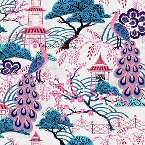 Pink Peacock Chinoiserie - Gray LS