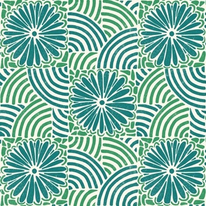 Medium green block print abstract shapes