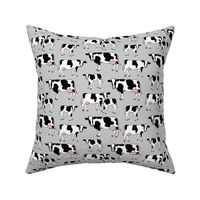 On the farm - cows in black and white spring meadow ink sketched animals American cattle ranch design on light gray