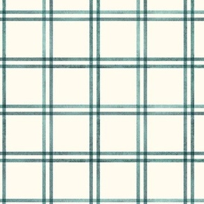 24" Window Pane Plaid Teal Blue Off-White Watercolor