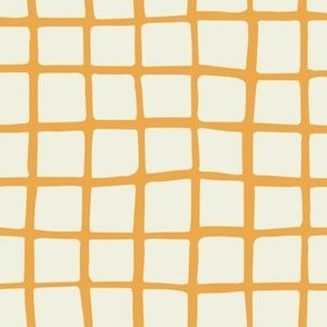 Uneven dynamic checks with movement in yellow against off white 
