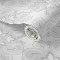 Floral Quatrefoil Damask -  Platinum White - Large Scale