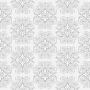 Floral Quatrefoil Damask -  Platinum White - Large Scale