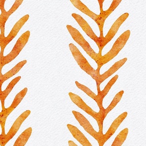botanical stripe - marigold and coral color - coral watercolor leaf wallpaper