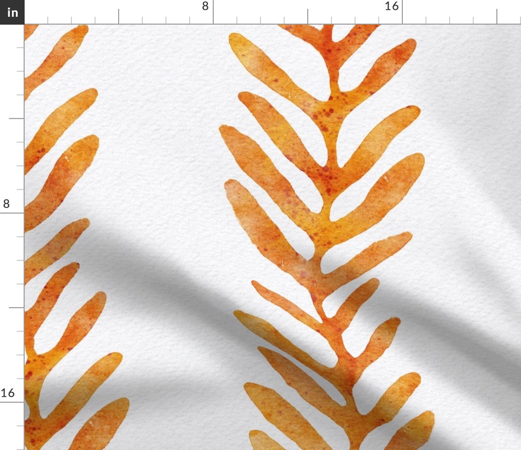 botanical stripe - marigold and coral color - coral watercolor leaf wallpaper