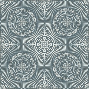 Hand Drawn Mandala Tile _ Creamy White_ Marble Blue _ Detailed