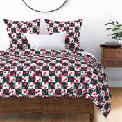 Large Scale Red Summer Cherries on Navy and White Checker