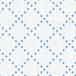 Pinecone Medallion Block Print French Woven Linen Blue