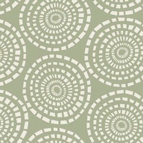 Mosaic Circles | Creamy White, Light Sage Green 02 | Handdrawn Geometric