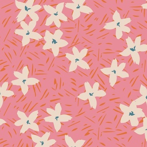 Pattern Clash Flowers - 2 // 24x24 inch scale // off-white pink orange blue fabric by @annhurleydesign