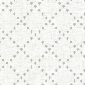 Pinecone Medallion Block Print French Woven Linen Sage Green 