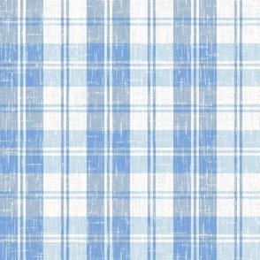 Rustic French Linen Woven Checkered Natural White Blue